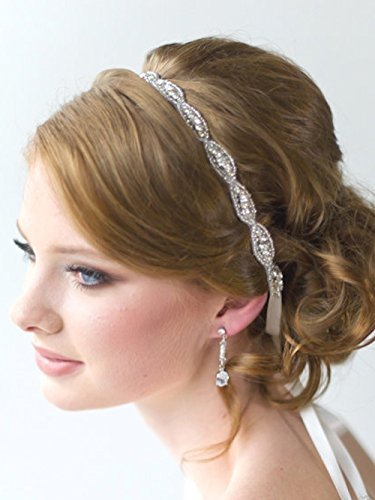 FXmimior Bridal Wedding Crystal Ribbon Headband Wedding Evening Party Headpiece