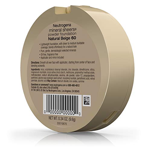 Mineral Sheers Powder Foundation, Natural Beige 60, 0.34 Ounce
