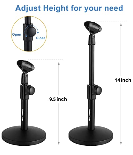 Upgraded Desktop Microphone Stand, Adjustable Mic Stand Desk with Pop Filter, Shock Mount, Microphone Clip, 5/8 to 3/8 Metal Screw Adapter