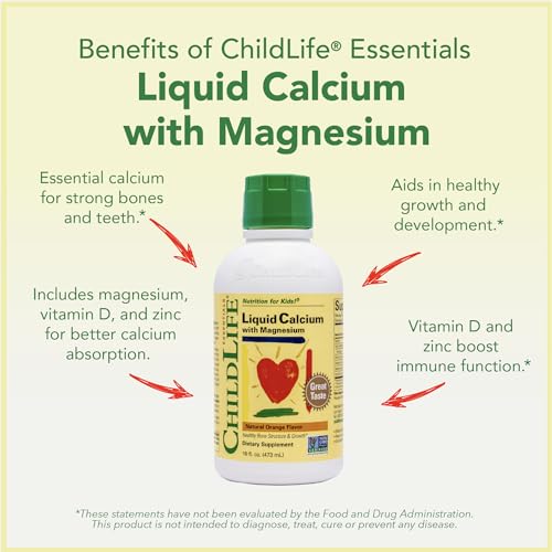 ChildLife Essentials Liquid Calcium Supplement for Kids - Baby Calcium with Magnesium, Zinc, and Vitamin D3 - Orange Flavor, 16 fl oz (2 Pack)