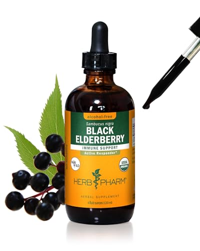 Certified Organic Black Elderberry Liquid Extract for Immune System Support, Alcohol-Free Glycerite, 4 Ounce