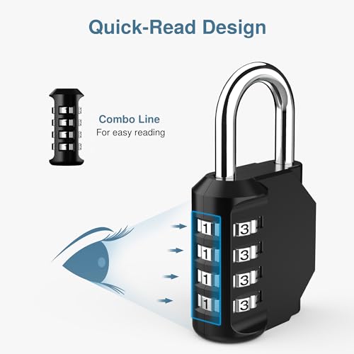 2 Pack Combination Lock 4 Digit Locker Lock Outdoor Waterproof Padlock for School Gym Locker, Sports Locker, Fence, Toolbox, Gate, Case, Hasp Storage (Black)
