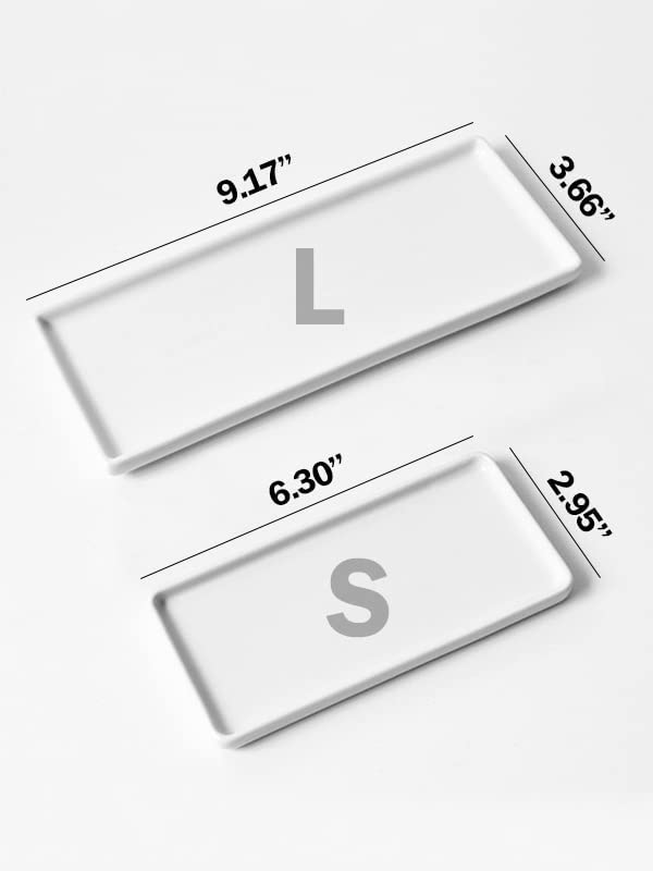 Ceramic Candle Tray Small Rectangle,Bathroom White Tray, Marble Tray, Organizer for Candle,Soap,Jewelry,Perfume,Towel Holder for Decoration Bathroom, Kitchen Sink, Counter, Restroom(Large)