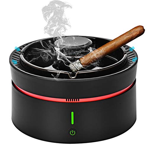 Smokeless Ashtray with LED Battery Indicator Rechargeable for Home, Office, Car(Black)