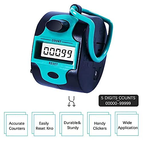 Handy Tally Counter Electronic Clicker Manual Digital Stitch Counters Finger Ring Mechanical Palm Handheld Pitch 5-Digit Display Click Counter Number Count for Row, People, Golf,Crochet,Lap&amp;Knitting