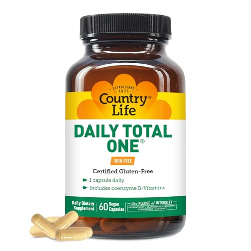 Daily Total One Multivitamin, Iron Free Once a Day Multivitamin &amp; Multimineral Complex, Vitamins A, C, D, Including Coenzyme B-Vitamins, Supports Energy Metabolism, 60 Vegan Capsules