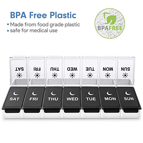 Large Pill Organizer 2 Times a Day, Weekly Box Per AM PM Case, Day Night Container 7 Vitamin Case Twice