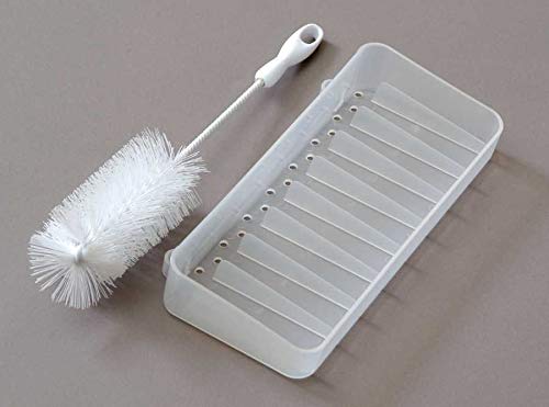 Mommy&#39;s Helper Drain N&#39; Dry Bottle Drying Rack — Baby Bottle and Pump Part Drying Rack with Acessory Slot &amp; Bottle Brush, 8 Bottle Capacity, White