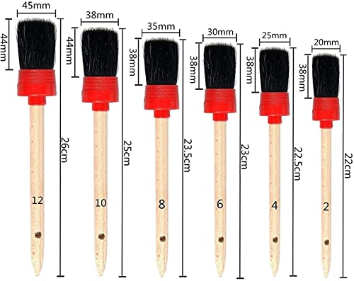 11Pcs Auto Detailing Set, Boar Hair Brushes, Steel Wire &amp; A/C Brushes, Red, Soft Bristles, Wood Handles for Cleaning Interior, Exterior, Leather, 6 Sizes