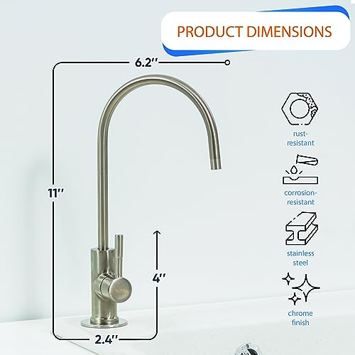 Non-Air Gap RO Faucet Brushed Nickel - Reverse Osmosis Faucet - Drinking Water Faucet for Kitchen Sink fits Water Filtration System - Filtered Water Faucet Stainless Steel - Beverage Faucet