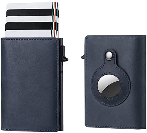 Airtag Wallet Case - Genuine Designer Leather Wallet for Men - 5-6 Pop Up Credit Cards Money Holder, RFID Blocking - Slim, Thin, Trifold Wallet Air Tag Holder - Magnetic Close (Carbon Fiber)