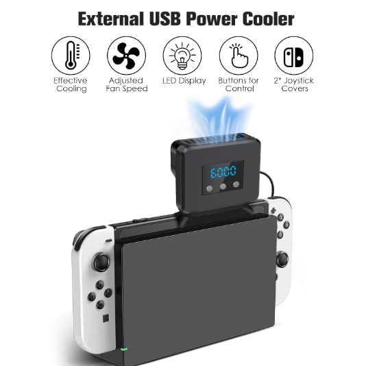 Cooling Fan for Nintendo Switch, Cooler Replacement Kit for Nintendo Switch Docking Station Dock Set, Adjustable Fan Speed, LED Temperature &amp; Speed Display, 3 Buttons Control, Micro USB Cable Powered