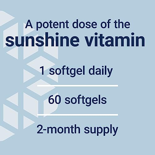 Vitamin D3 175 mcg (7000 IU), Immune System Support, Bone Health, Brain Performance, Gluten-Free, Non-GMO, Once Daily, Two-Month Supply, 60 softgels