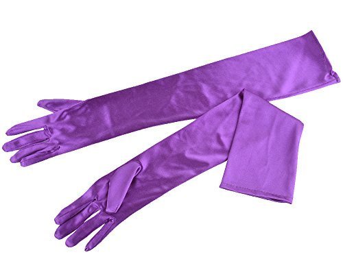 Women 20s Satin gloves Formal Bridal Banquet Party Wedding Opera Colorful Mitten 22 Inch Purple