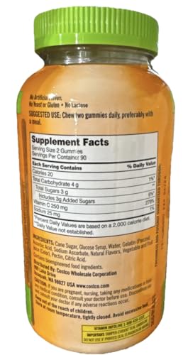 Kirkland Signature Vitamin C Adult Gummies 250 mg, 180 