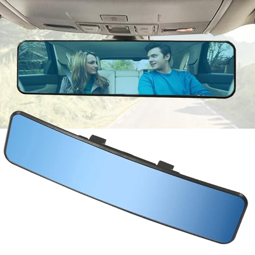 Rear View Mirror, Universal 11.4 Inch Interior Clip On Rearview Mirror, Anti Glare Blue Tint Wide Angle Mirror – Panoramic Car Rear View Mirror – Convex Clip on Mirror for Car