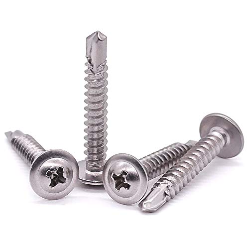 #8 x 1-1/2 (100 pcs) Stainless Wafer Head Self Drilling Screw, Modified Truss Head Self Driller, Phillips Drive Sheet Metal Tek Screws, 410 Stainless Steel, #2 Drilling Point, Dovetail Screws