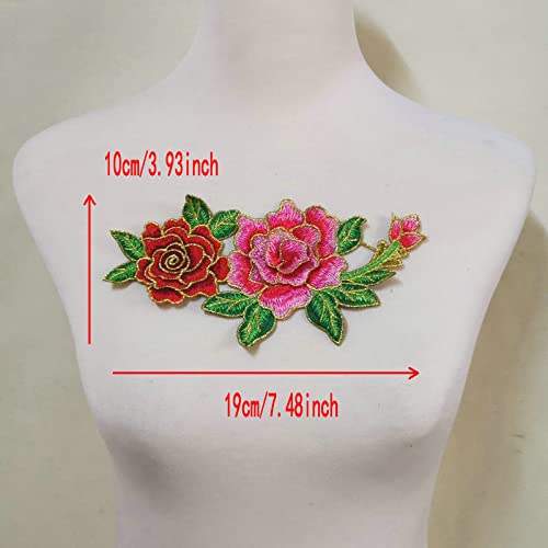 1 Set Lotus Flower Embroidery Applique Patches Sew on Pacthes Lace Fabric Motif Clothes Decorated DIY Sewing Supplies (Pink)