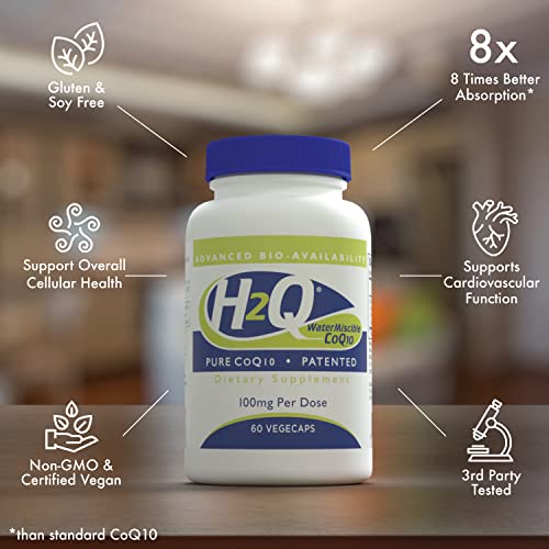 Health Thru Nutrition H2Q CoQ-10 with 8X Higher Absorption Over The Standard Q-10 | Clinically Studied | Cardiovascular and Mitochondria Function Support | Vegan Certified | Non-GMO (Pack of 60)