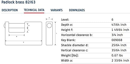 ABUS 82/63 Monoblock Brass Padlock Keyed Different