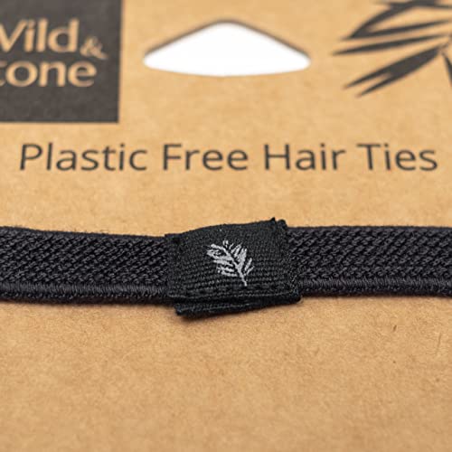 Wild &amp; Stone | Pack of 6 Hair Bands | 100% Biodegradable and Plastic-Free Elastic Hair Ties | 100% Organic Cotton and Natural Plant-Based Rubber | No Crease Ponytail Holder (Black)