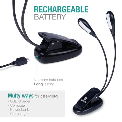 Dual Heads Rechargeable Book Light for Reading at Night in Bed, Warm Reading Light with Clamp, 180° Adjustable Mini Clip on Light, Lightweight Eye Care Book Light Perfect for Readers