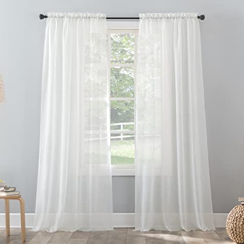 Erica Crushed Sheer Voile Rod Pocket Curtain Panel, 51 x 84, Eggshell Off-White
