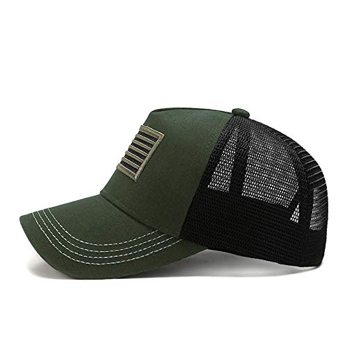 Uphily Army Green US American Flag Trucker Cap - Olive 