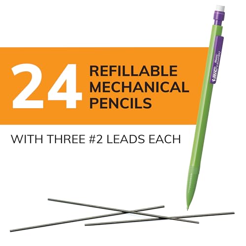Xtra-Strong Thick Lead Mechanical Pencil, With Colorful Barrel Thick Point (0.9mm), 24-Count Pack, With Erasers (MPLWP241)