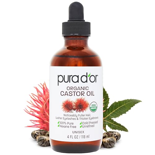 4 Oz ORGANIC Castor Oil - 100% Pure USDA Certified Cold Pressed, Hexane Free Eyelash & Eyebrow Serum - For Fuller, Thicker Lashes & Brows - Skin & Hair