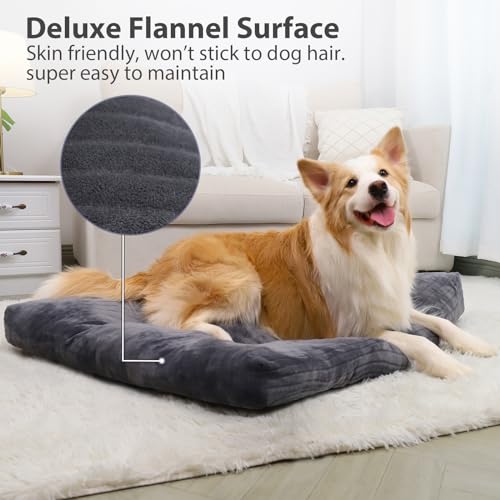 Dog Crate Bed Washable Dog Beds for Large Dogs Deluxe Thick Flannel Fluffy Comfy Kennel Pad Anti-Slip &amp; Anti-Scratch Pet Sleeping Mat, 35 x 23 Inch, Gray