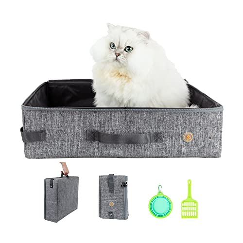 Portable Litter Box for Easy Travel with Cats and Kitties with 1 Collapsible Bowl and 1 Scoop Medium Grey