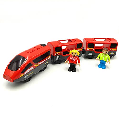 Battery Operated Trains For Wooden Train Track Set Locomotive With Light For Toddlers 3 4 5 Year Old Boys Red High Speed Magnetic Couplings With Passengers(Without Battery)