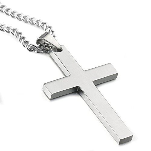 Stainless Steel Cross Pendant Chain Necklace for Men Women, 24 Inches