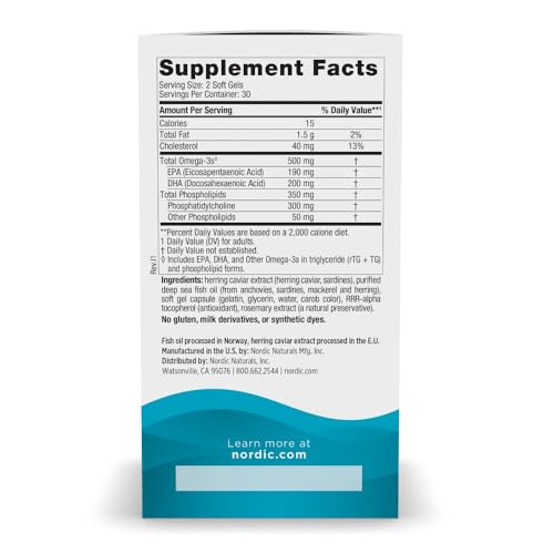 Omega-3 Phospholipids, Unflavored - 60 Soft Gels - 500 mg Omega-3 &amp; 350 mg Phospholipids - Heart &amp; Brain Health - Small, Easy-to-Swallow Soft Gels - Non-GMO - 30 Servings