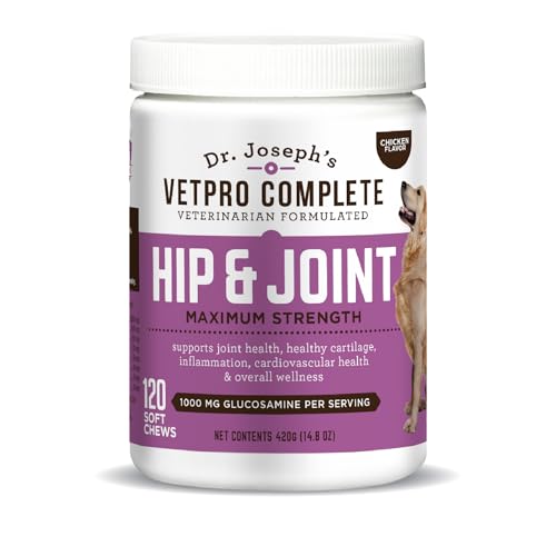 Dr. Joseph's Dog Hip and Joint Supplement, 120 Count, Chicken Flavored Pain and Inflammation Relief Chews with Glucosamine, Chondroitin, MSM, Turmeric, Vitamin C, Omega 3