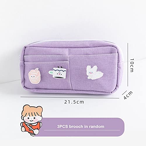 Kawaii Pencil Case with 3pcs Pins Aesthetic Pencil Case Kawaii Stationary Kawaii School Supplies (purple)