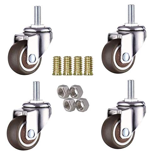 4-Pack 1 Inch Small Tiny Shopping Cart Wheel Swivel Caster Wheels Soft Rubber TPE M6x 15mm Mini Threaded Stem Caster Wheel, 33lb/15kg Load Capacity