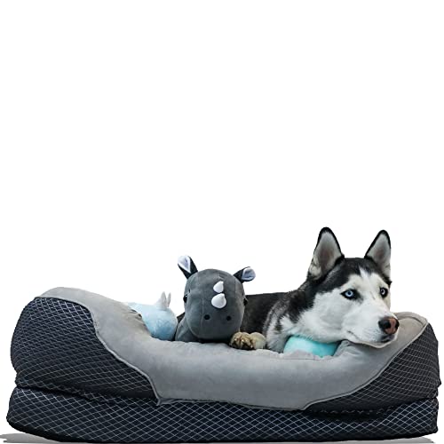 Snuggly Sleeper Large Gray Diamond Orthopedic Dog Bed with Solid Orthopedic Foam, Soft Cotton Bolster, and Ultra Soft Plush Sleeping Space - 40 x 30 Inches