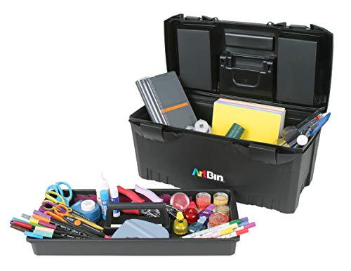 6918AB Twin Top 17 inch Supply Box, Portable Art &amp; Craft Supply Organizer with Handle, [1] Plastic Storage Case, Black