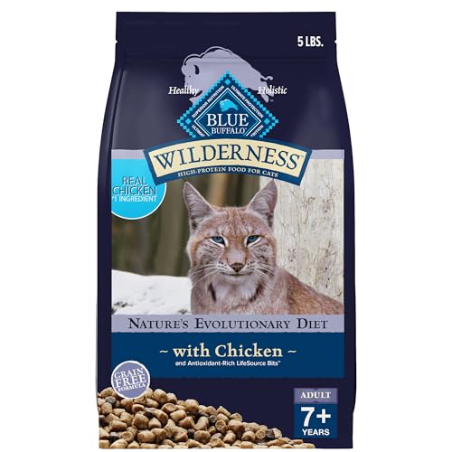 Wilderness Natural Mature Dry Cat Food for Cats 7+ Years, High-Protein and Grain-Free Diet, Supports Immune System Health and Energy to Stay Active, Chicken, 5-lb. Bag