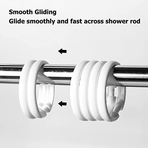 Premium Plastic Shower Curtain Rings Shower Curtain Hooks Gliding on Standard Shower Rods Easy Snap Closure (O Shape,White,12Pcs)