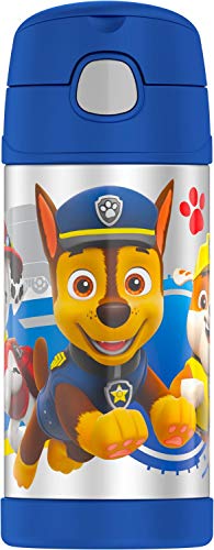 FUNTAINER 12 Ounce Stainless Steel Vacuum Insulated Kids Straw Bottle, Paw Patrol
