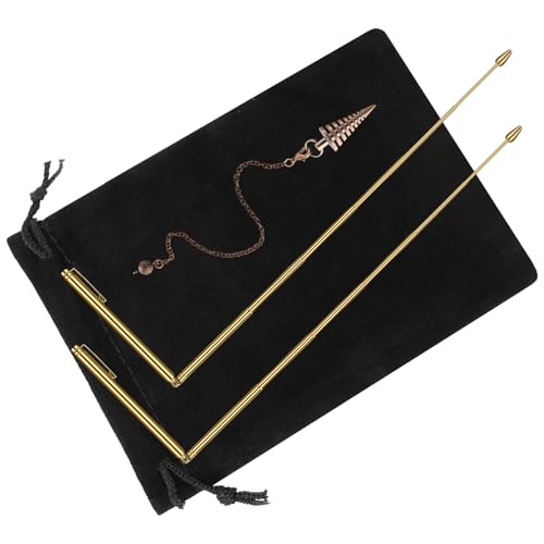3 Pieces Divining Rods Copper and Dowsing Pendulum for Ghost Hunting, Energy Healing, Divining Water includes 2 Retractable Divining Rods with Copper Handle and 1 Pendulum Pendant(Gold)