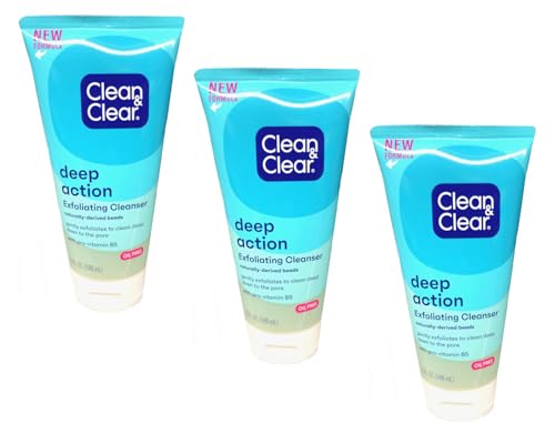Clean &amp; Clear Oil-Free Deep Action Exfoliating Facial Cleanser with Pro-Vitamin B5, Gentle Exfoliating Daily Face Wash Cleans Deep for Soft, Smooth, Hydrated Skin, Paraben-Free, 5 fl. oz