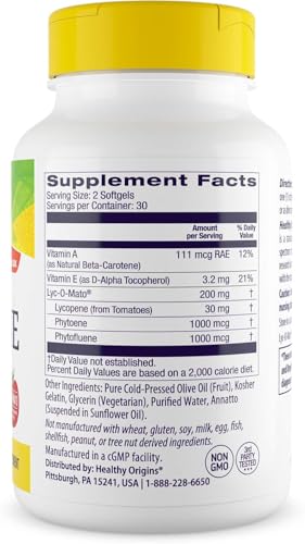 Lycopene 15 mg (Natural, Non-GMO, Gluten Free, Skin Support, Prostate Support), 60 Softgels