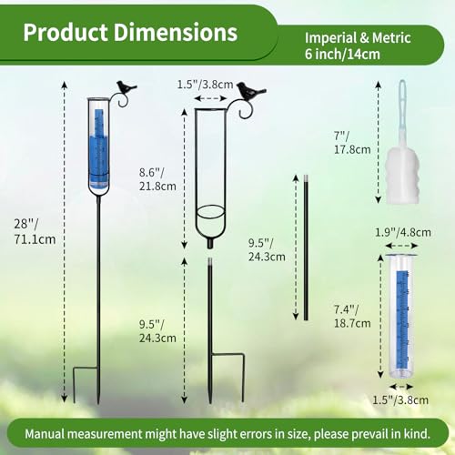 Rain Gauge, 6 Capacity Rain Gauge Outdoor Best Rated, Rain Gauges for Yard with Stake and Tube Brush, Decorative rain Measure Gauge for Lawn, Garden, Fence Decoration