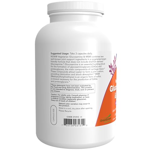 Supplements, Glucosamine &amp; MSM (GreenGrown® Glucosamine), Vegetarian, 240 Veg Capsules