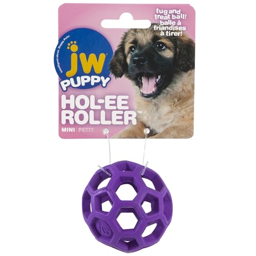 Hol-ee Roller Dog Toy Puzzle Ball, Natural Rubber, Mini (1.75 Inch Diameter), Colors May Vary
