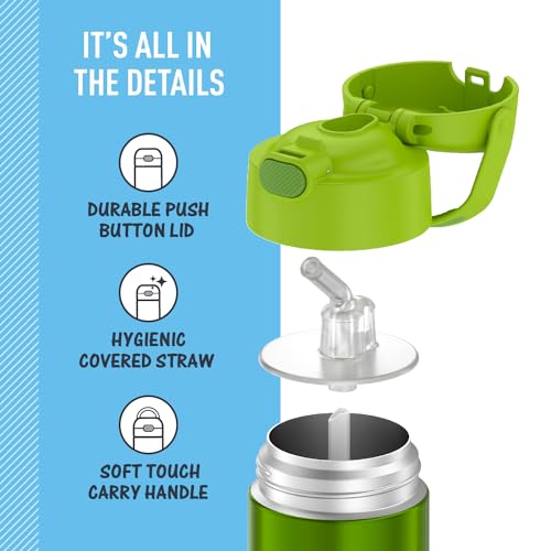 FUNTAINER Water Bottle with Straw - 12 Ounce, Lime - Kids Stainless Steel Vacuum Insulated Water Bottle with Lid